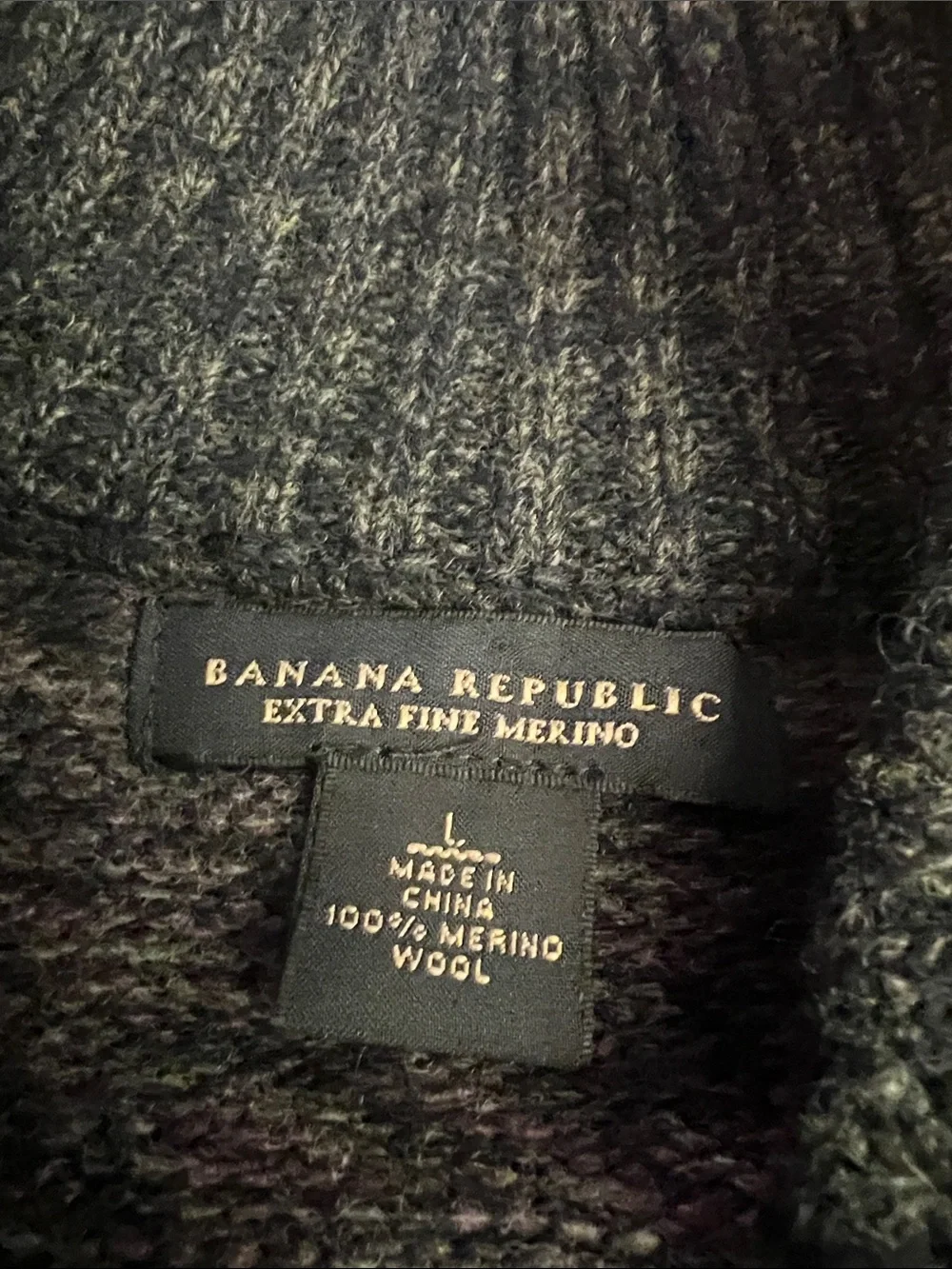 Banana Republic Men's Charcoal Zip-Neck Sweater with Purple Stripe
